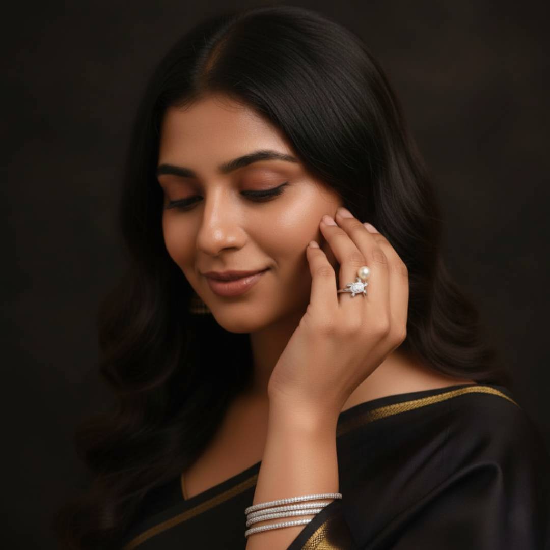 Cubic Zirconia Turtle Wrap Ring in Pure Silver