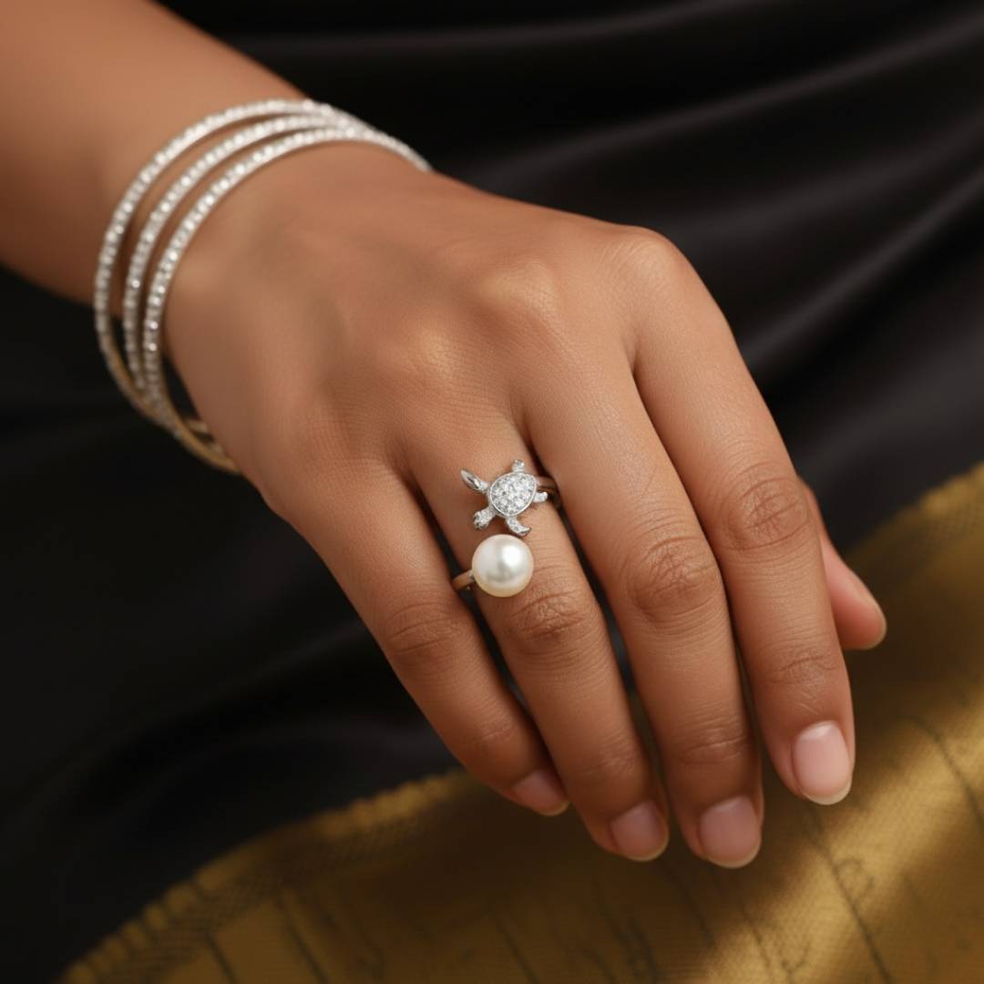 Cubic Zirconia Turtle Wrap Ring in Pure Silver - Image 3